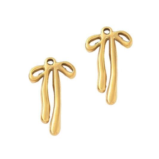 (per stuk) Roestvrij stalen (RVS) bedel strik goud - 26,5x15,5mm