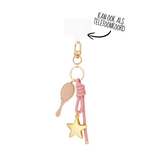 (per stuk) Bag charm ster roze - 18x8cm