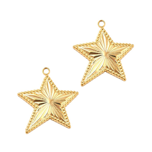 (per stuk) Roestvrij stalen (RVS) bedel ster goud - 19,5x18mm