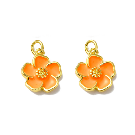 (per stuk) Bloem bedel neon oranje - 15x13mm