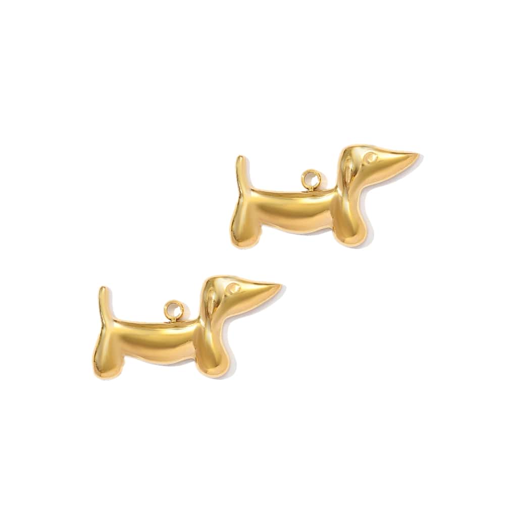 (per stuk) Roestvrij stalen (RVS) bedel hond goud - 21x12mm