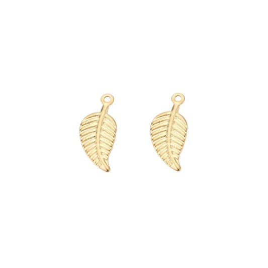 (per stuk) Roestvrij stalen (RVS) bedel blaadje goud - 14x6mm