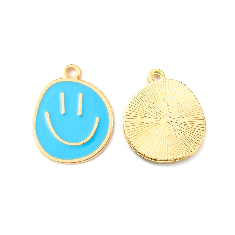 (per stuk) Smiley bedel blauw goud - 24,5x20mm