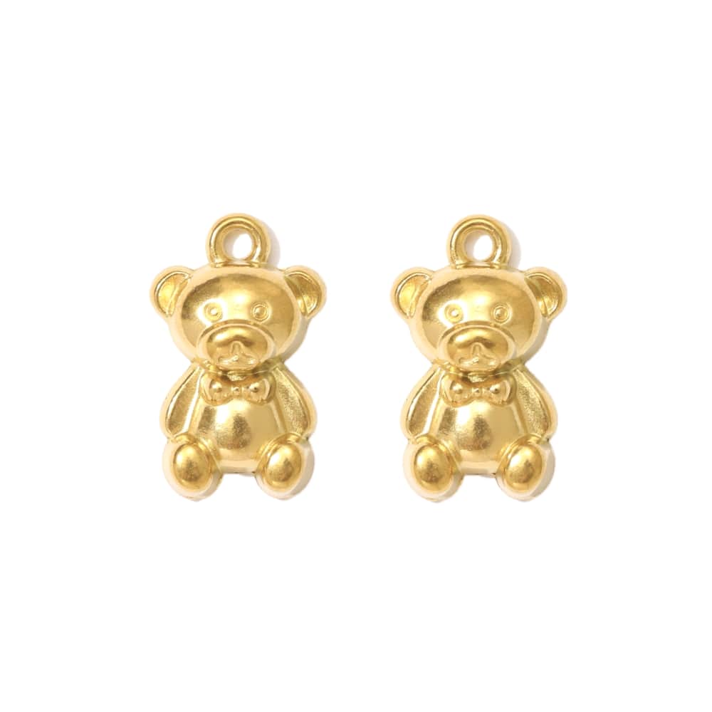 (per stuk) Roestvrij stalen (RVS) bedel beer goud - 21x13mm