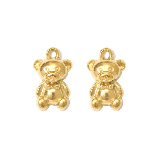 (per stuk) Roestvrij stalen (RVS) bedel beer goud - 21x13mm