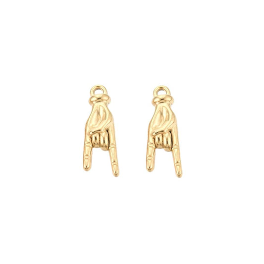 (per stuk) Roestvrij stalen (RVS) bedel rock hand goud - 23x8,5mm