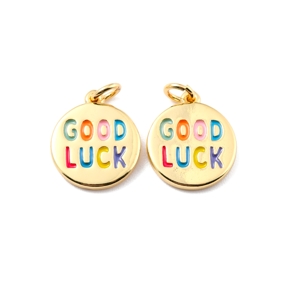 (per stuk) Good Luck bedel goud multicolour - 16x14mm