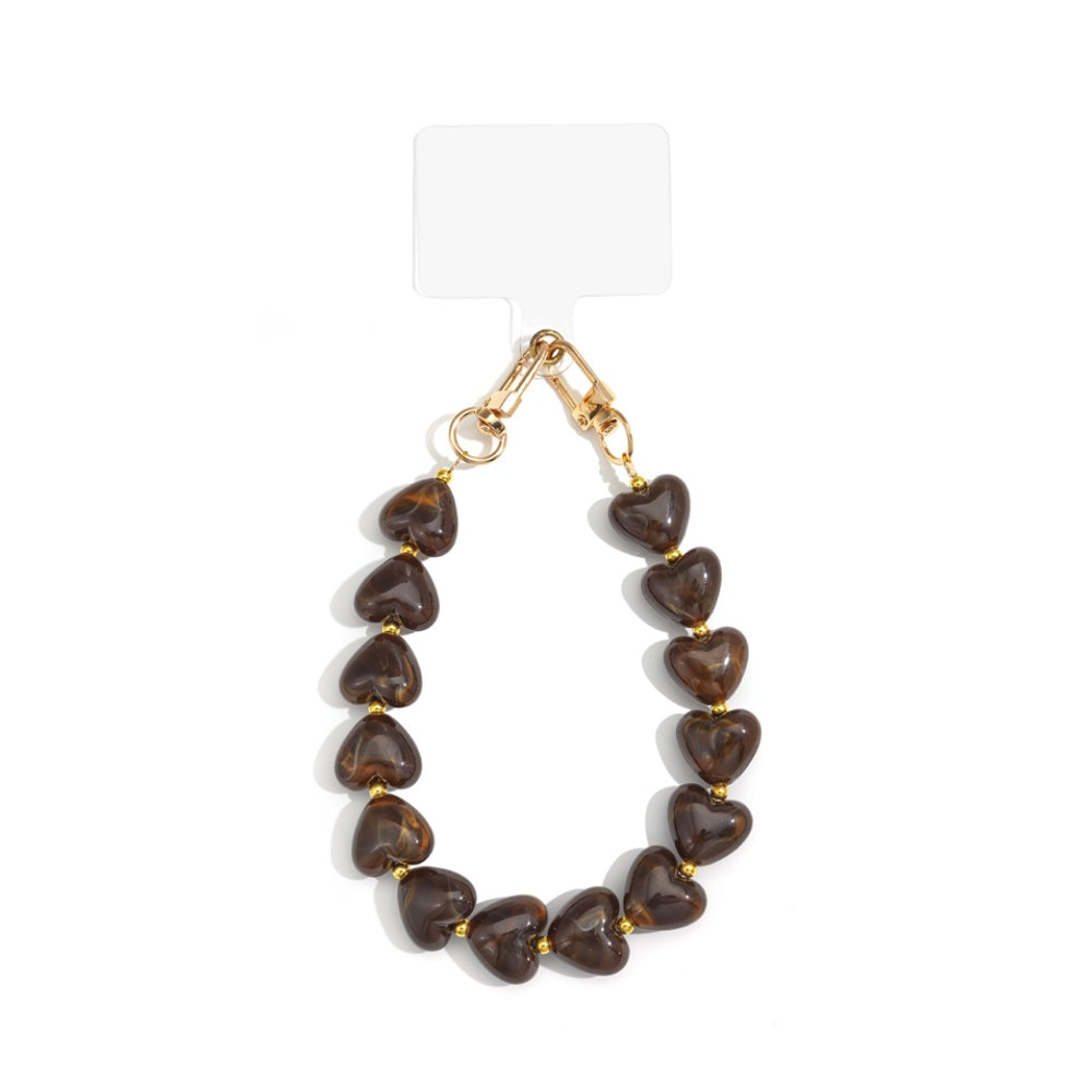 (per stuk) Telefoonkoord natuursteenlook hartjes donkerbruin