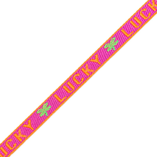 Lucky lint roze oranje 10mm polyester lint met patroon geschikt voor armbandjes en kralen.