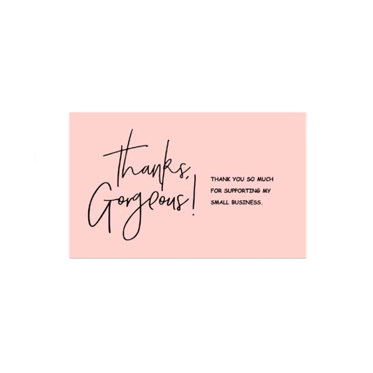 10 stuks Bedanktkaartjes met tekst "Thank gorgeous!" roze - 90x55 mm