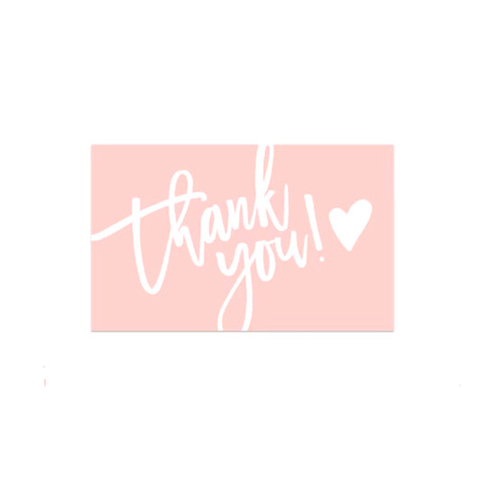 10 stuks Bedanktkaartjes met witte tekst "Thank you" roze - 90x55 mm