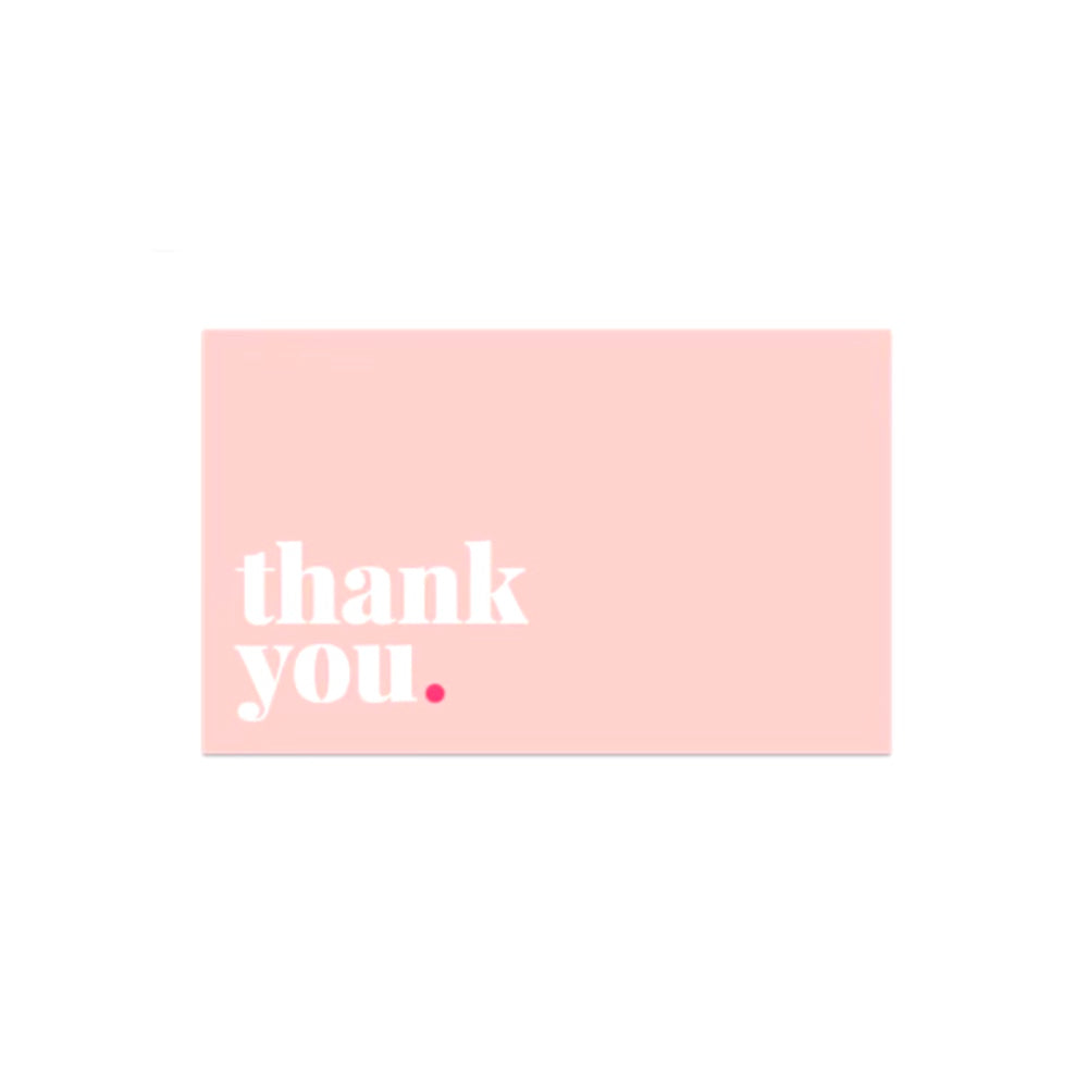 10 stuks Bedanktkaartjes met witte tekst "Thank you." roze - 90x55 mm