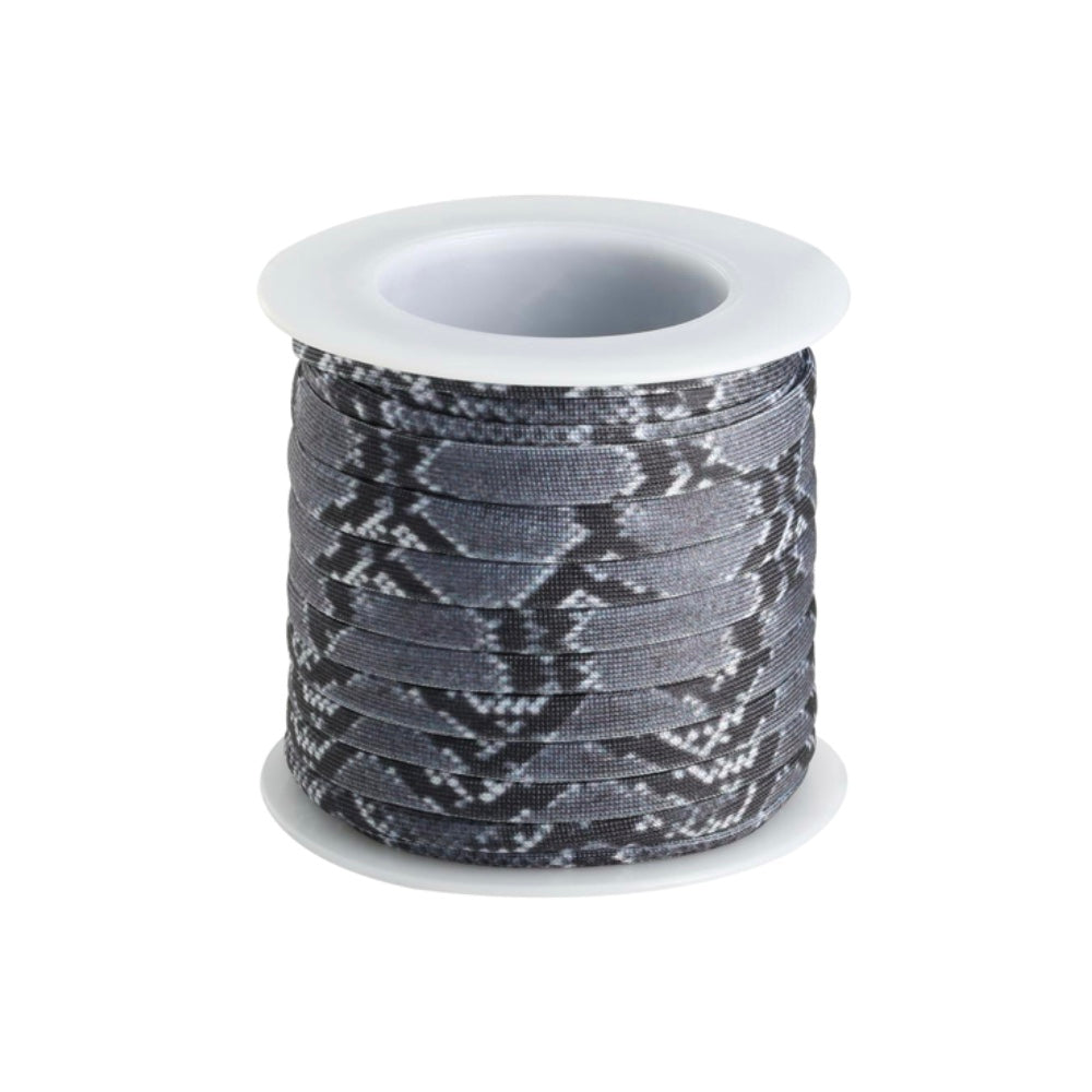 (per 25 cm) Elastisch Ibiza lint Slangenprint donker grijs - 6mm