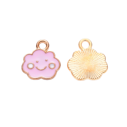 (per stuk) Roze wolk smiley bedel - 13x12mm