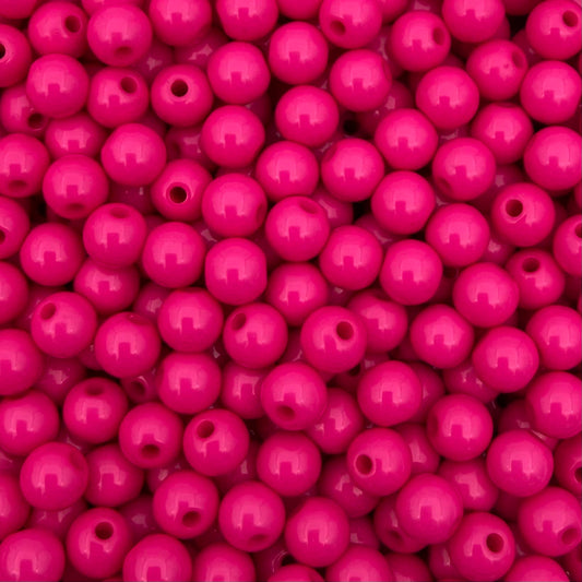 50 stuks acryl kralen shiny fuchsia roze - 6mm