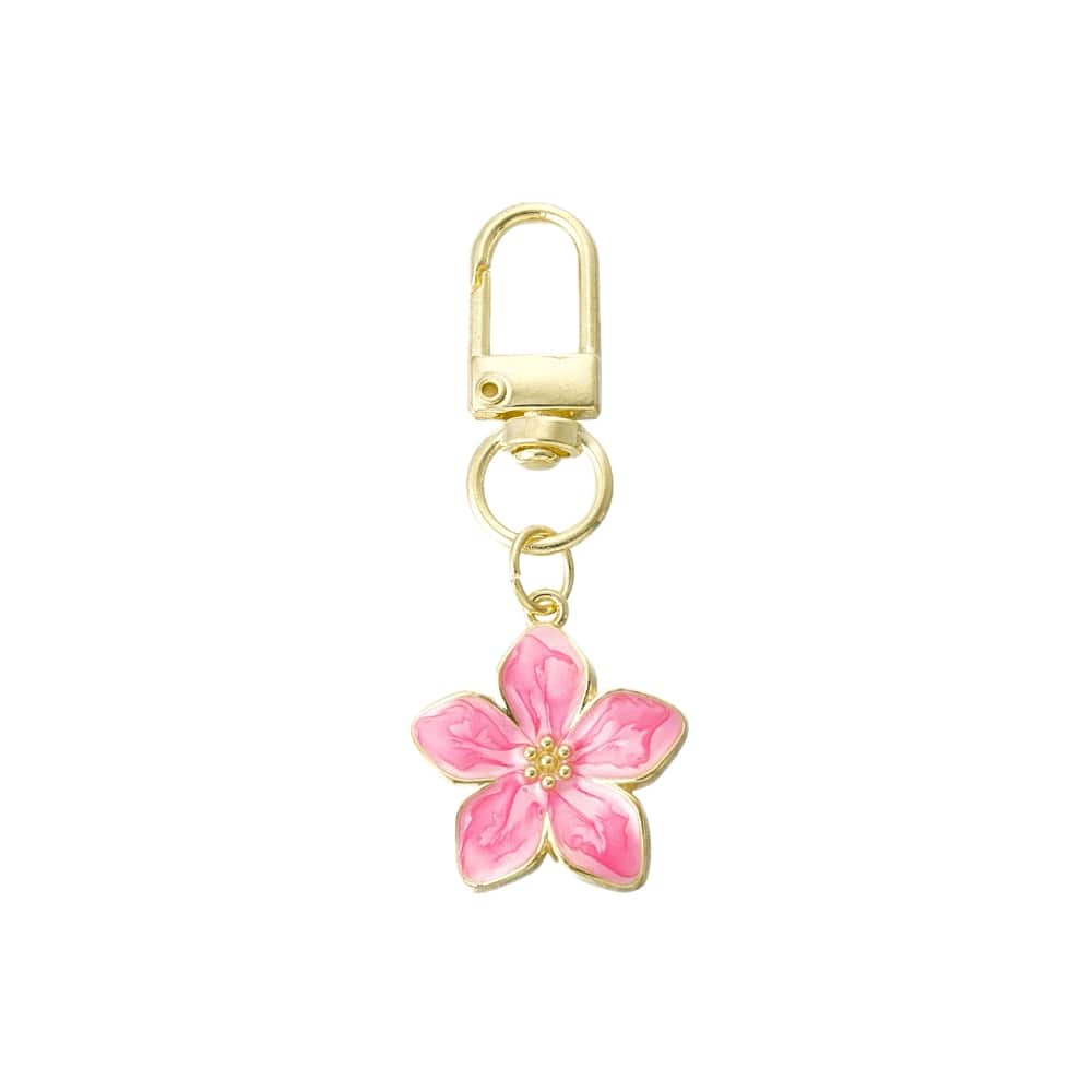 (per stuk) Bag charm en sleutelhanger bloem fuchsia roze - 6,3x2,5cm