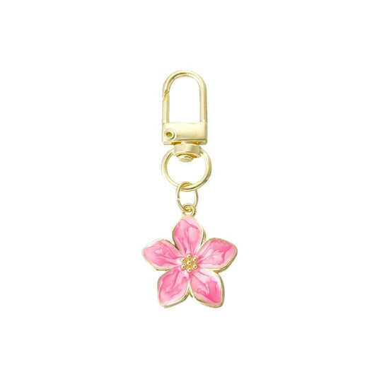 (per stuk) Bag charm en sleutelhanger bloem fuchsia roze - 6,3x2,5cm