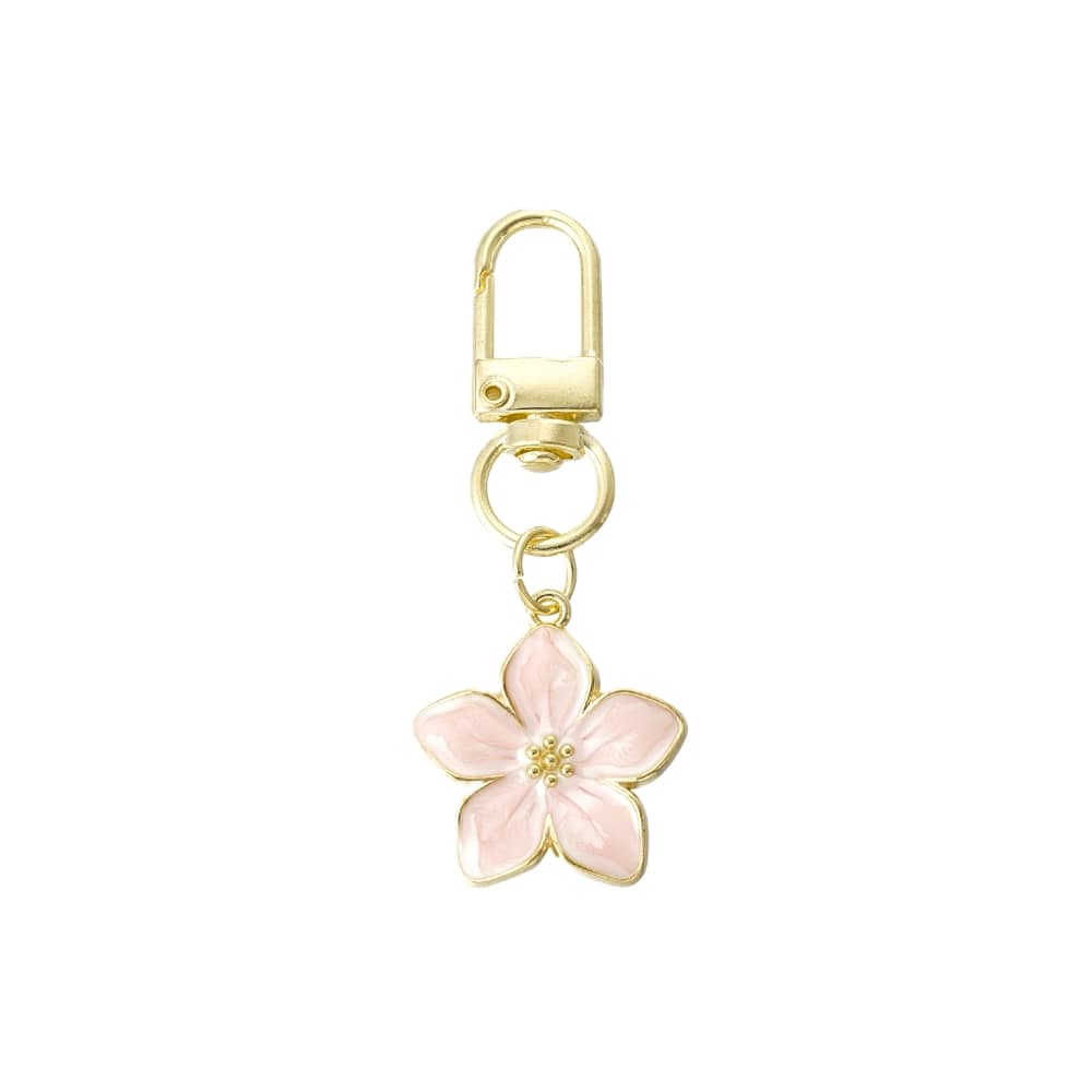 (per stuk) Bag charm en sleutelhanger bloem roze - 6,3x2,5cm