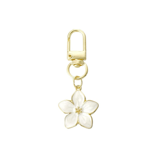 (per stuk) Bag charm en sleutelhanger bloem wit - 6,3x2,5cm