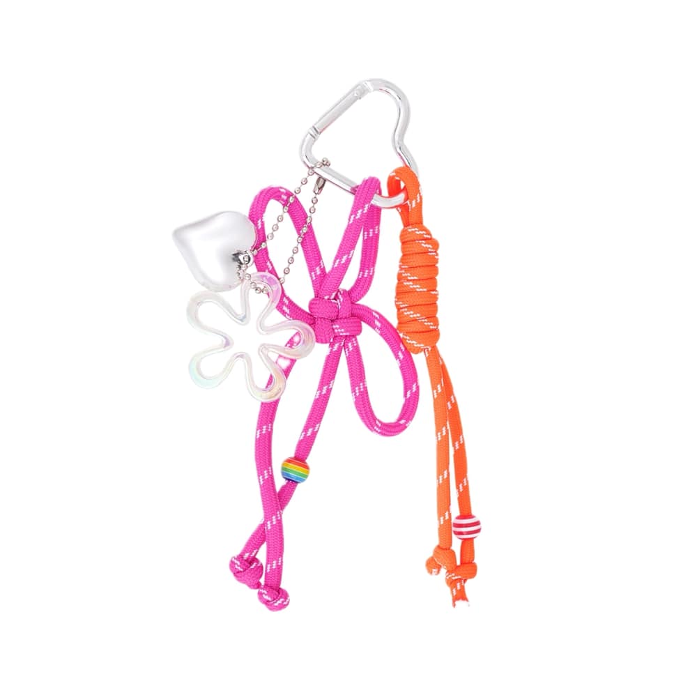 (per stuk) Bag charm en sleutelhanger dubbel lint roze oranje - 21x10cm