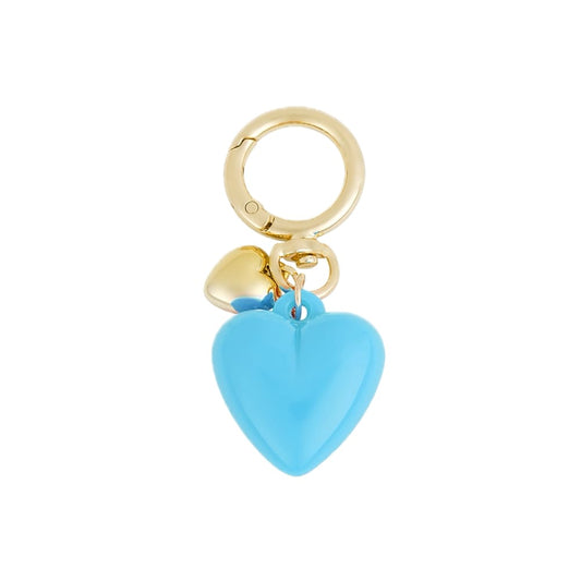 (per stuk) Bag charm en sleutelhanger hart blauw - 3,5x7,5cm