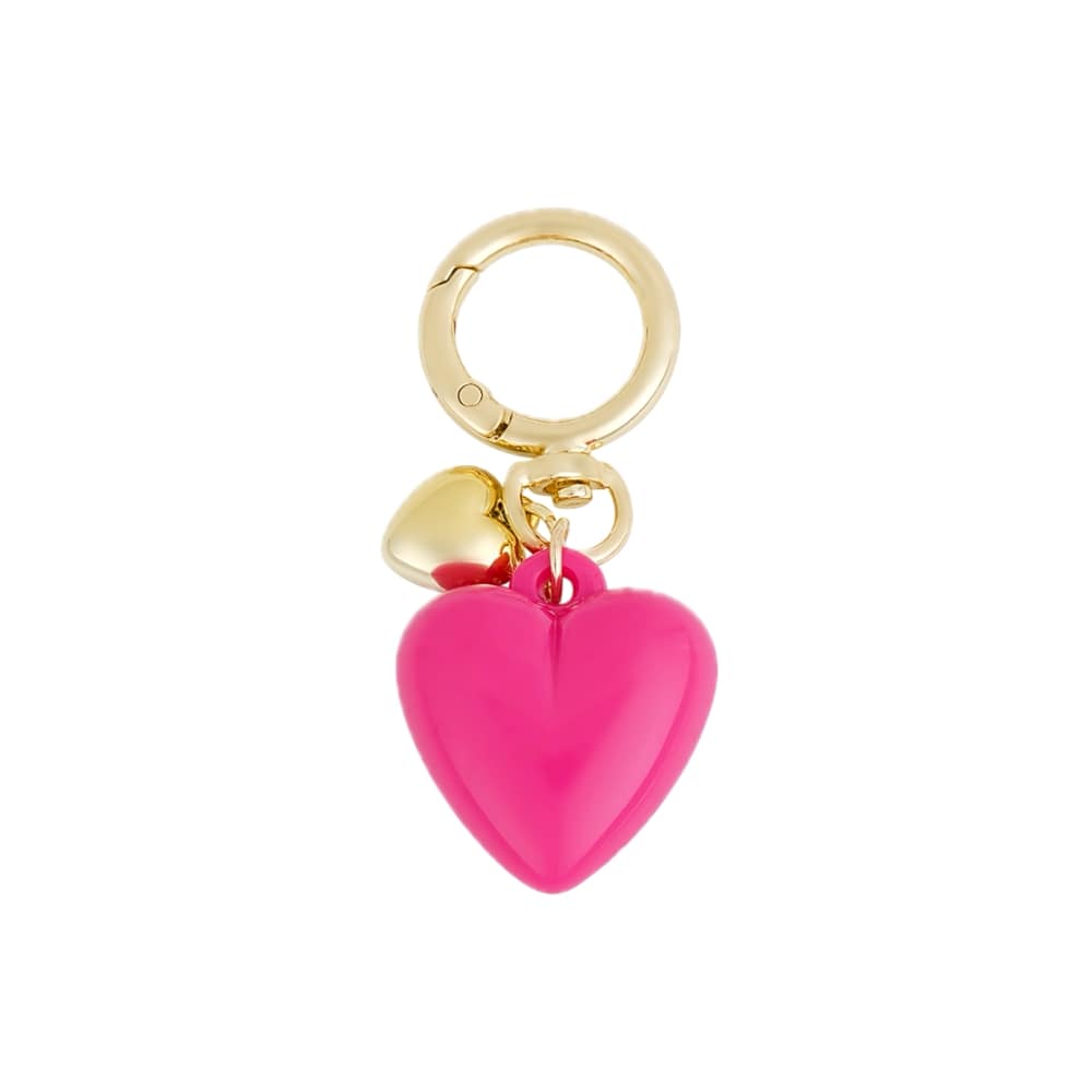 (per stuk) Bag charm en sleutelhanger hart fuchsia roze - 3,5x7,5cm