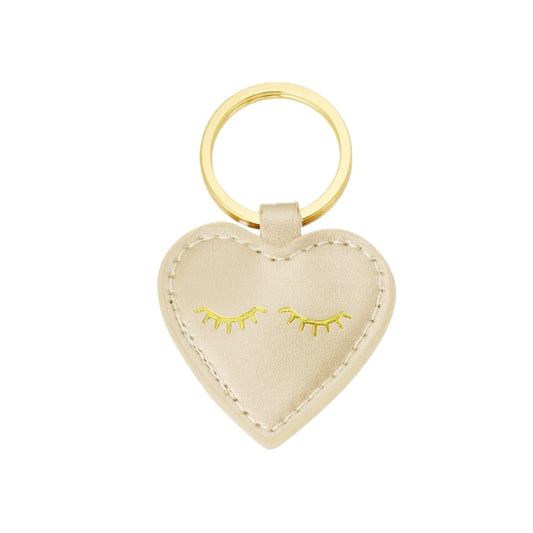 (per stuk) Bag charm en sleutelhanger hart oog beige - 7,7x4,8cm