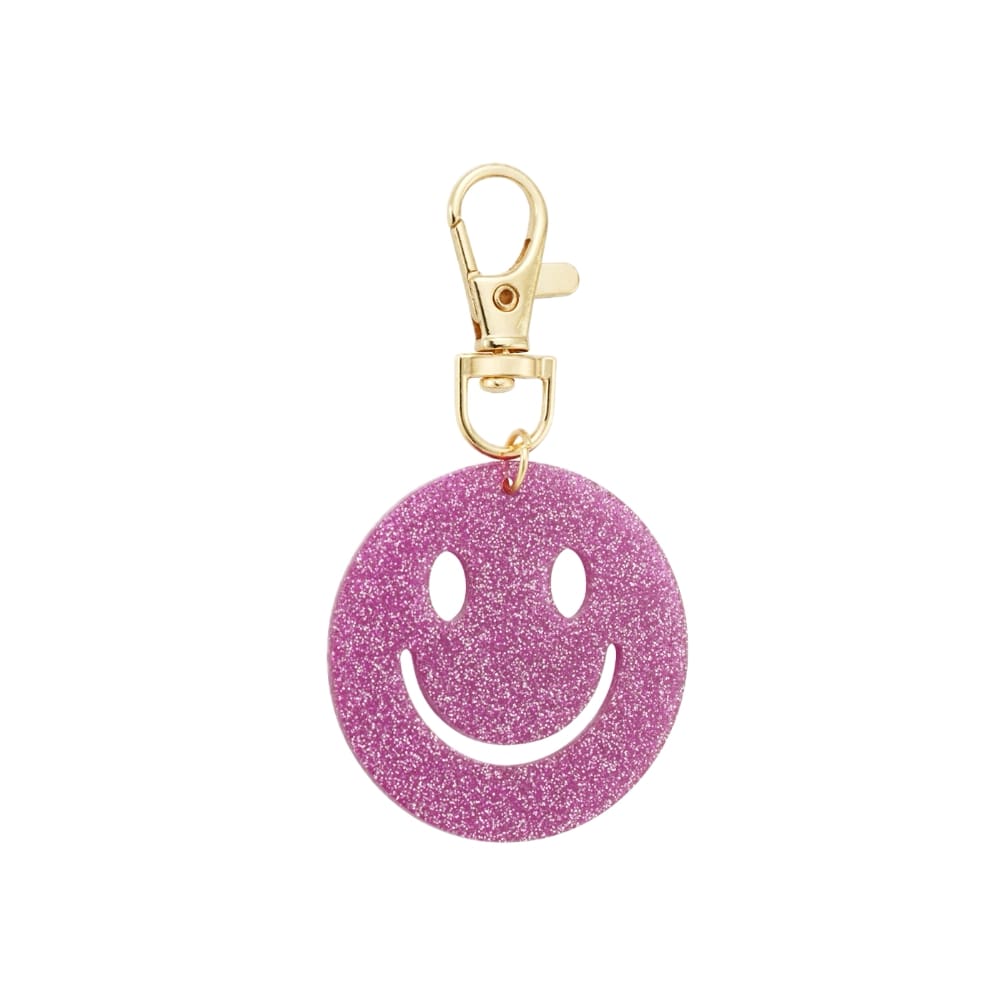 (per stuk) Bag charm en sleutelhanger smiley paars - 4,6x8,5cm