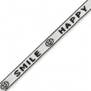 (per meter) "Happy Smile" lint wit zwart - 10mm