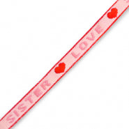 (per meter) "Sister Love" lint roze rood - 10mm