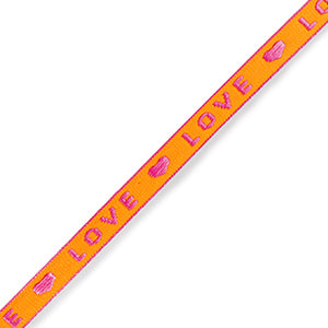 (per meter) "Love" lint neon oranje roze - 10mm