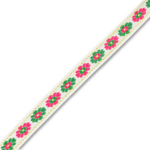 (per meter) Bloemen lint wit groen roze - 10mm