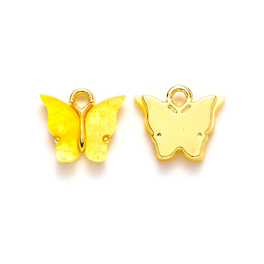 (per stuk) Gele Vlinder bedel met Glitter - 14x16,5mm