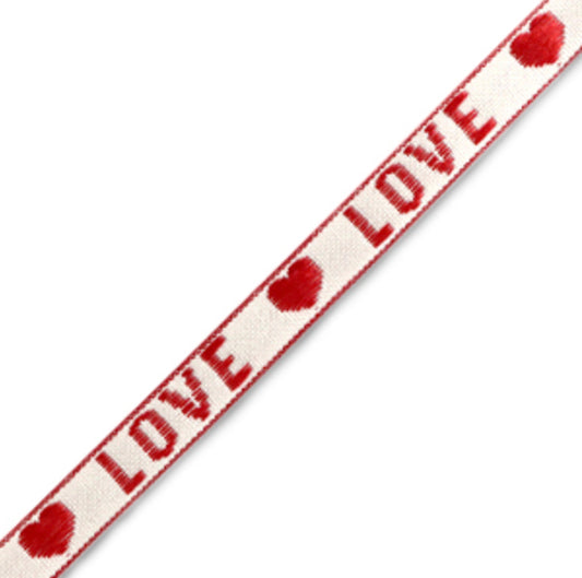 (per meter) "Love" lint wit rood - 10mm