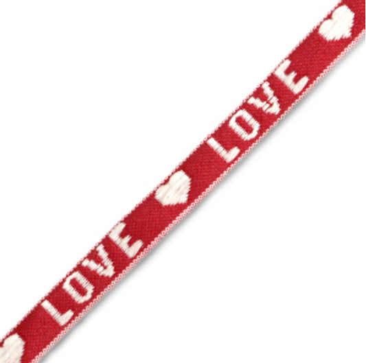 (per meter) "Love" lint rood wit - 10mm
