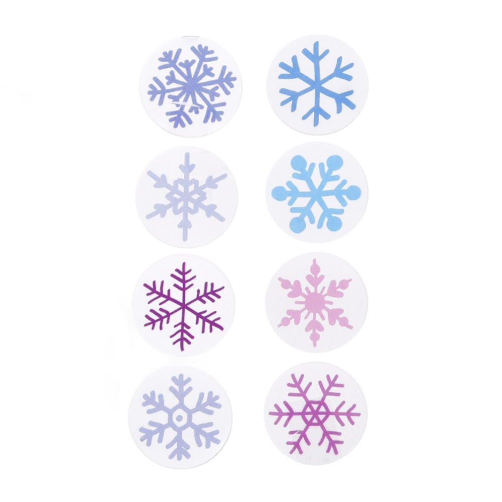 500stuks (per rol) Sneeuwvlok Sticker verschillend - 25mm