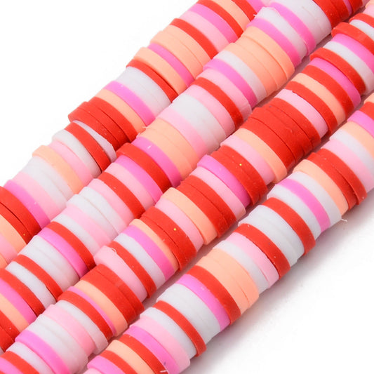 40cm Streng Katsuki polymeer kralen rood roze wit - 6mm