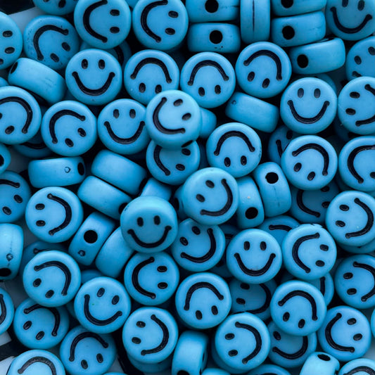 5 stuks Smiley kraal blauw - 7mm