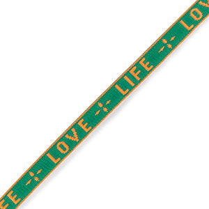 (per meter) "Love Life" lint Neon groen oranje - 10mm