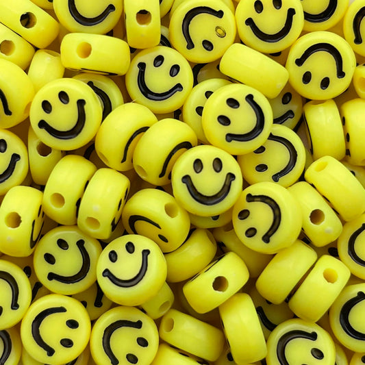 5 stuks Smiley kraal geel - 7mm