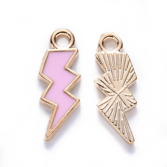 (per stuk) Lightning Bolt roze bedel - 20x7x1,5mm