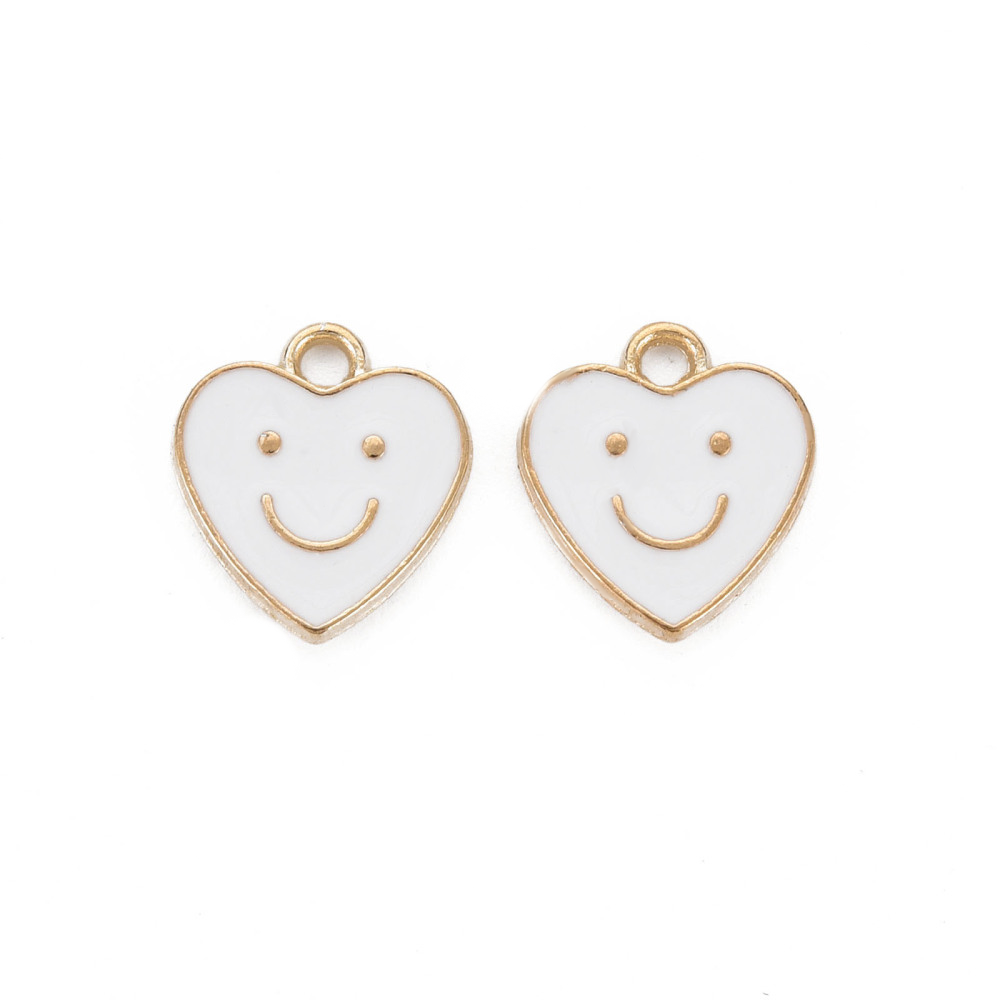 (per stuk) Witte Smiley Hartjes bedel - 13x12mm