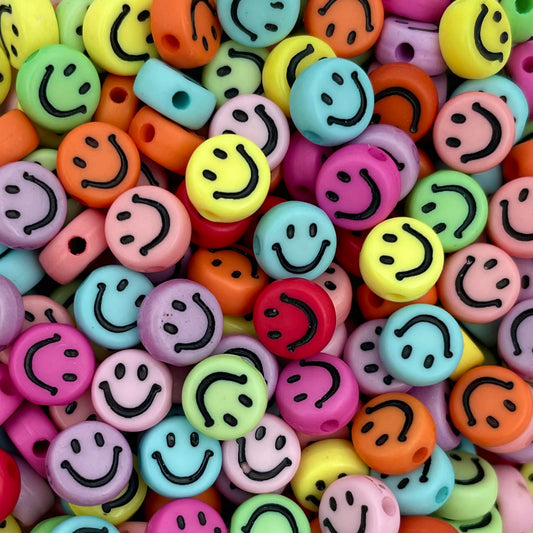 5 stuks Smiley kralen verschillende kleuren met zwarte smiley - 7mm