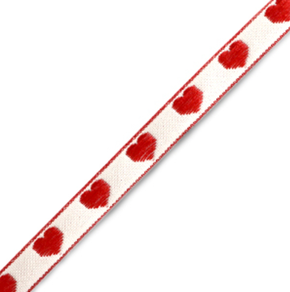 (per meter) Hartjes lint wit rood - 10mm
