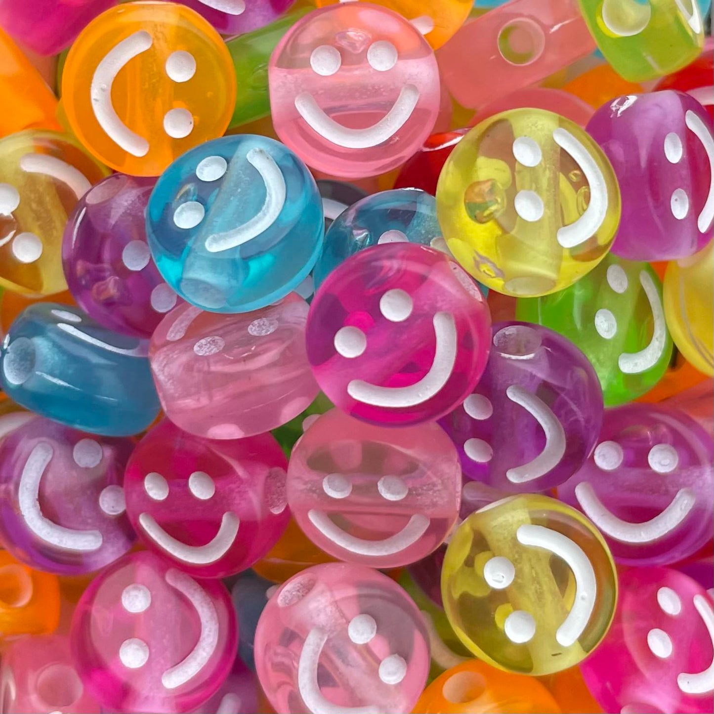 5 stuks Smiley kralen transparant verschillende kleuren - 9mm